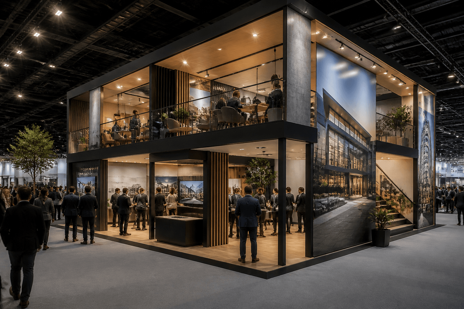 Two-storey exhibition stands.